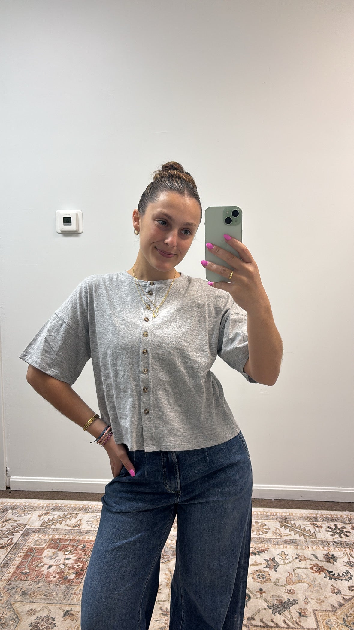 BUTTON DOWN HALF SLEEVE TOP