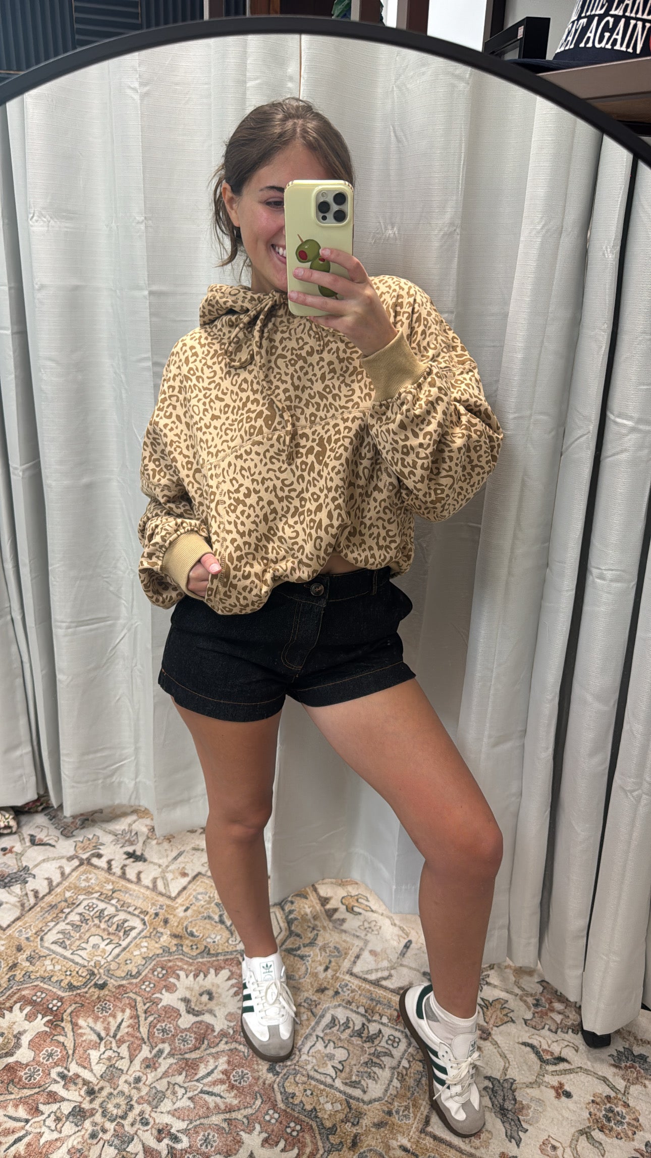 LOOSE FIT LEOPARD HOODIE TOP WITH FRONT KANGAROO POCKET
