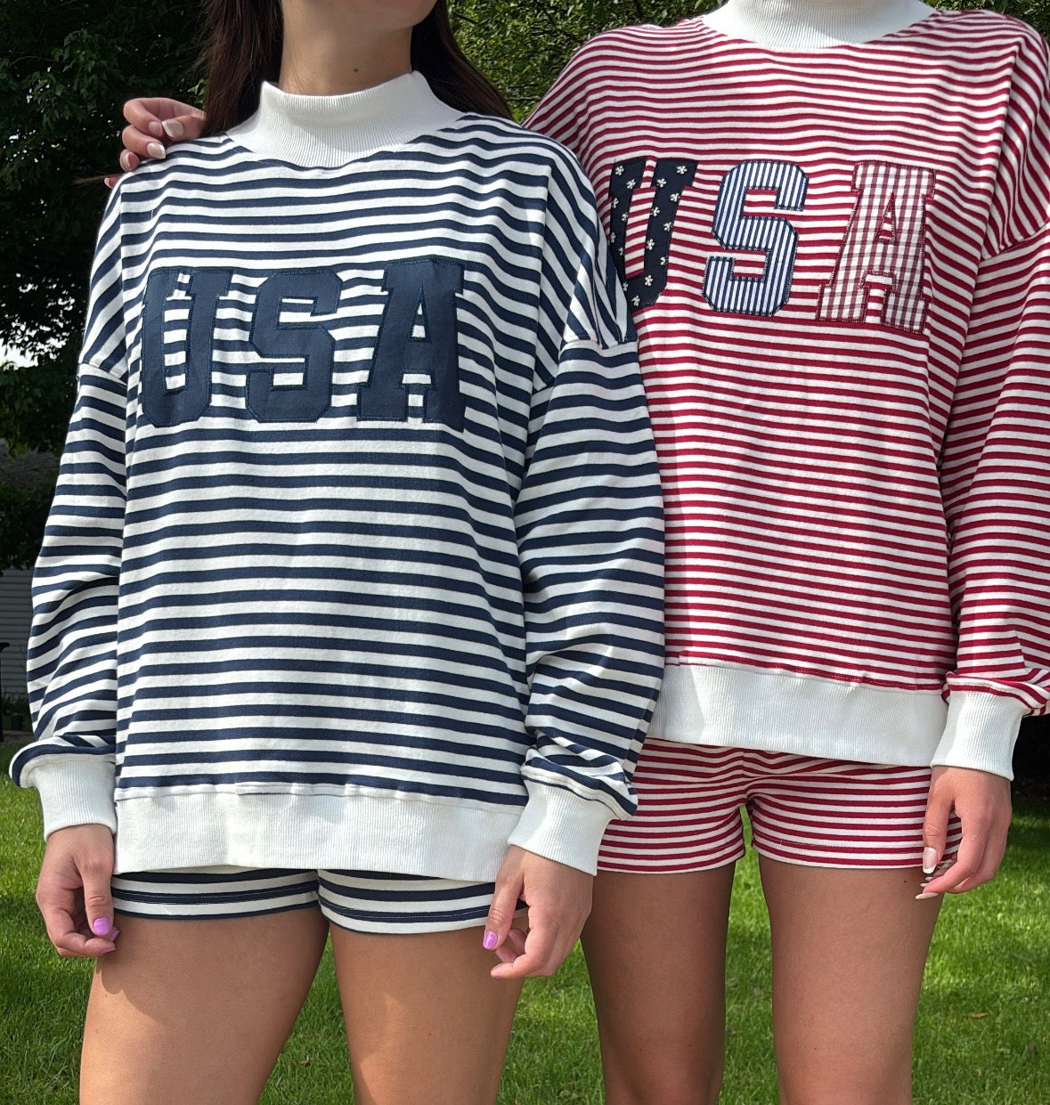 Blue MID RISE STRIPE SHORTS