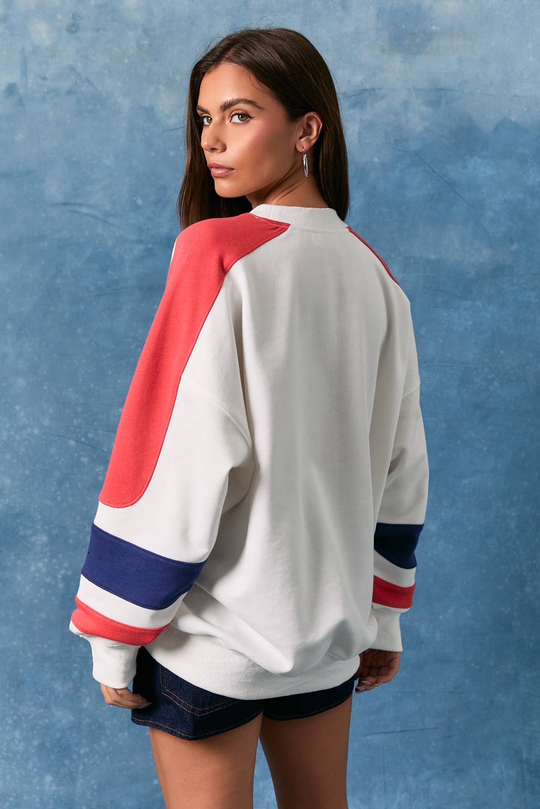 LONG SLEEVE CREW NECK COLOR BLOCK OVERSIZED SWEATSHIRT