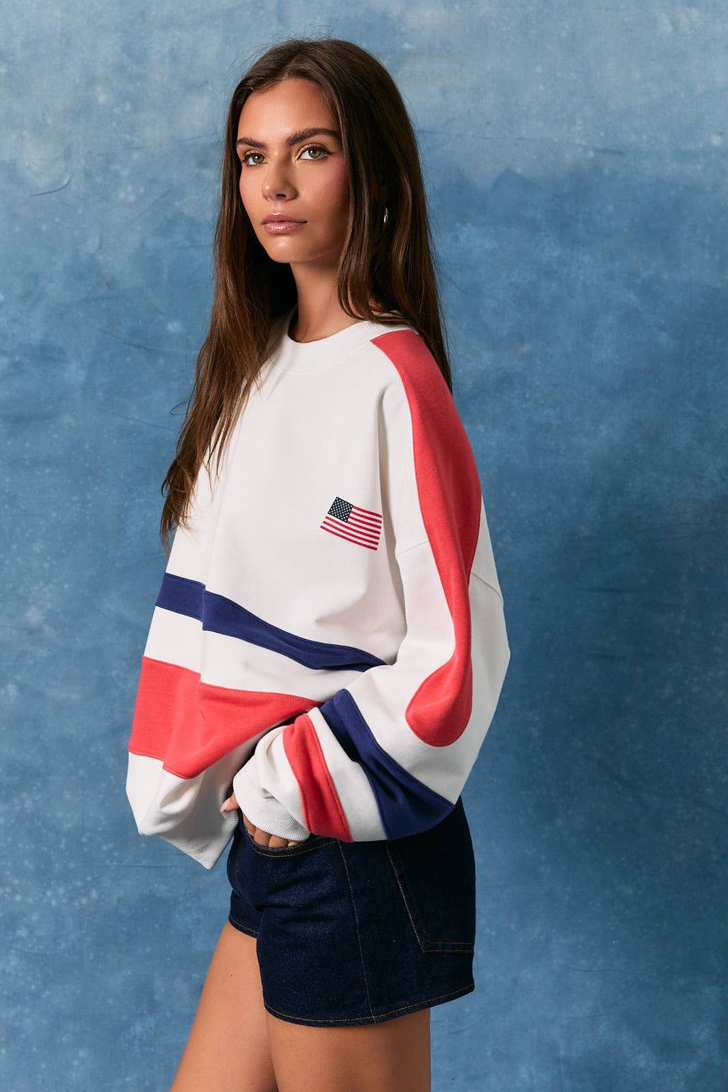 LONG SLEEVE CREW NECK COLOR BLOCK OVERSIZED SWEATSHIRT
