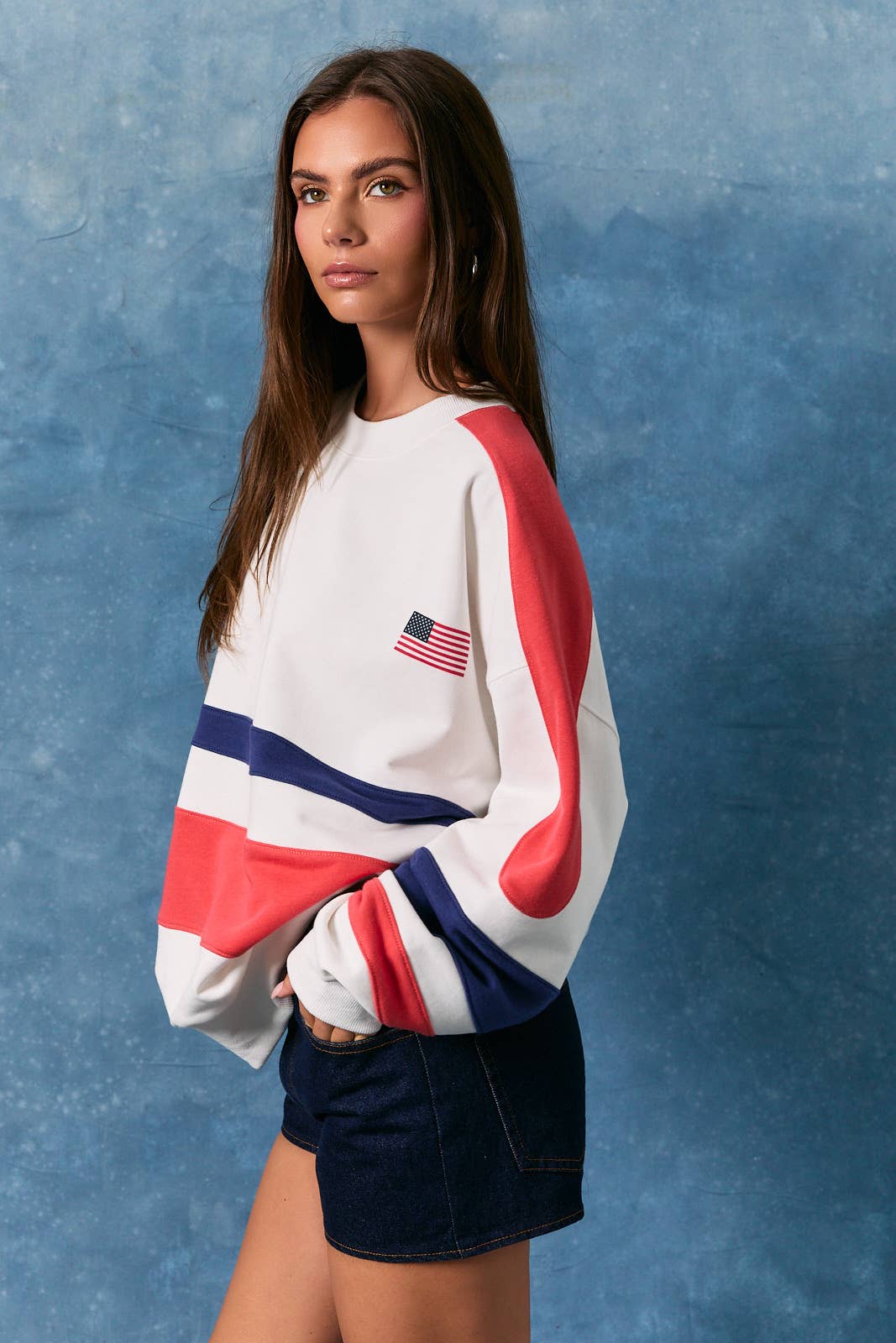 LONG SLEEVE CREW NECK COLOR BLOCK OVERSIZED SWEATSHIRT