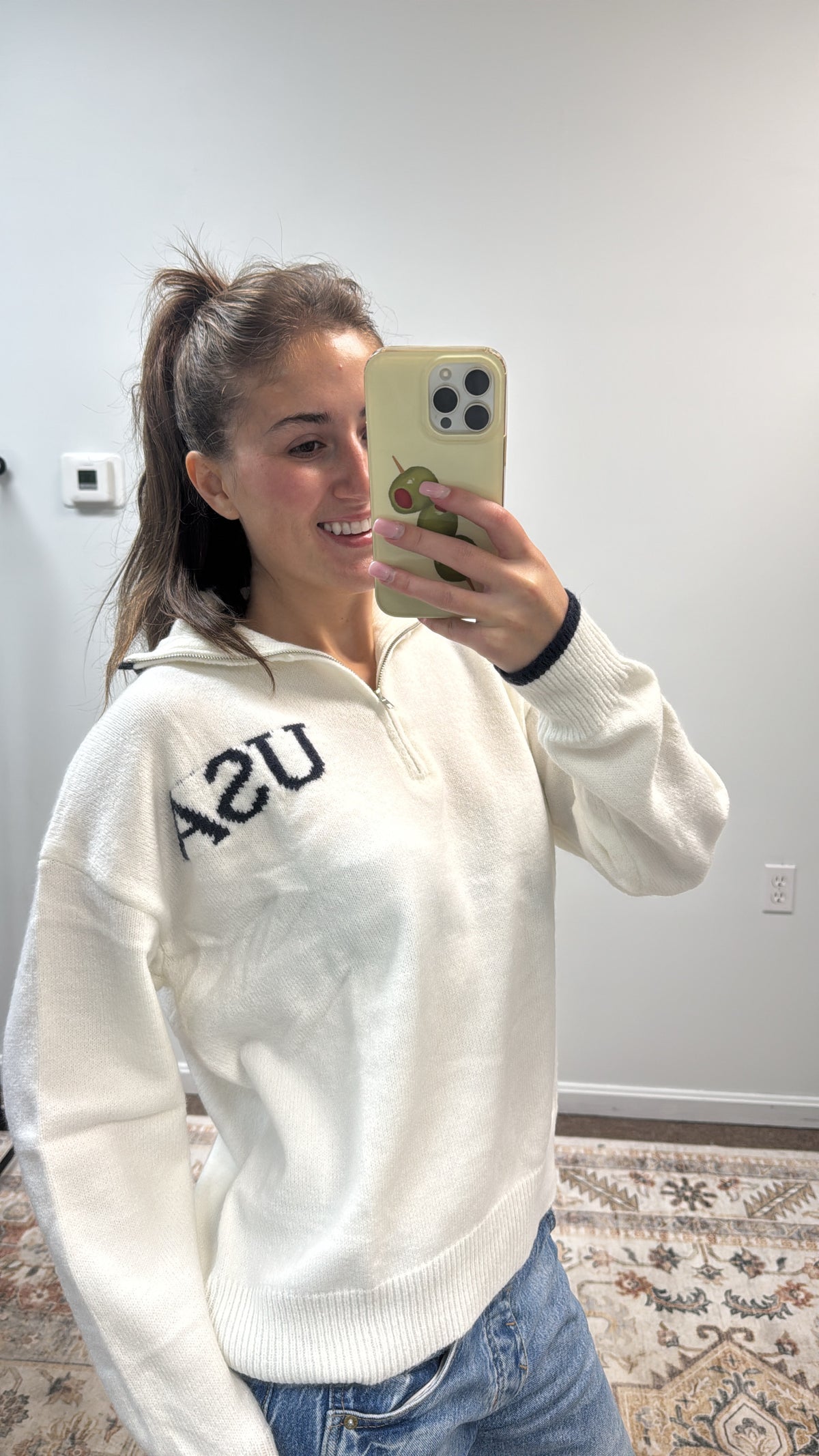Americana Flag Quarter-Zip Knit Sweater