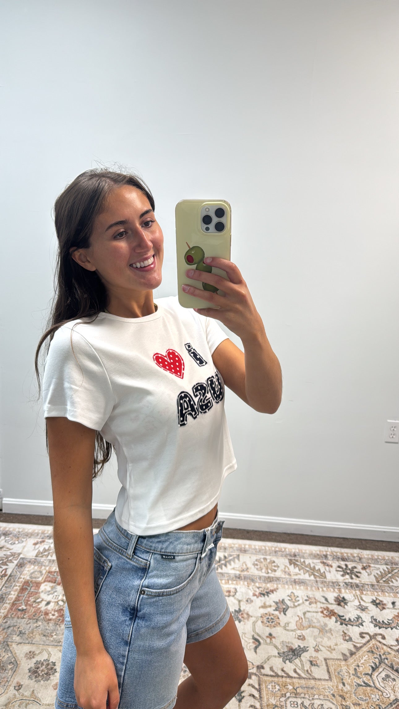 "I LOVE USA" ROUND NECK SHORT SLEEVE KNIT TOP