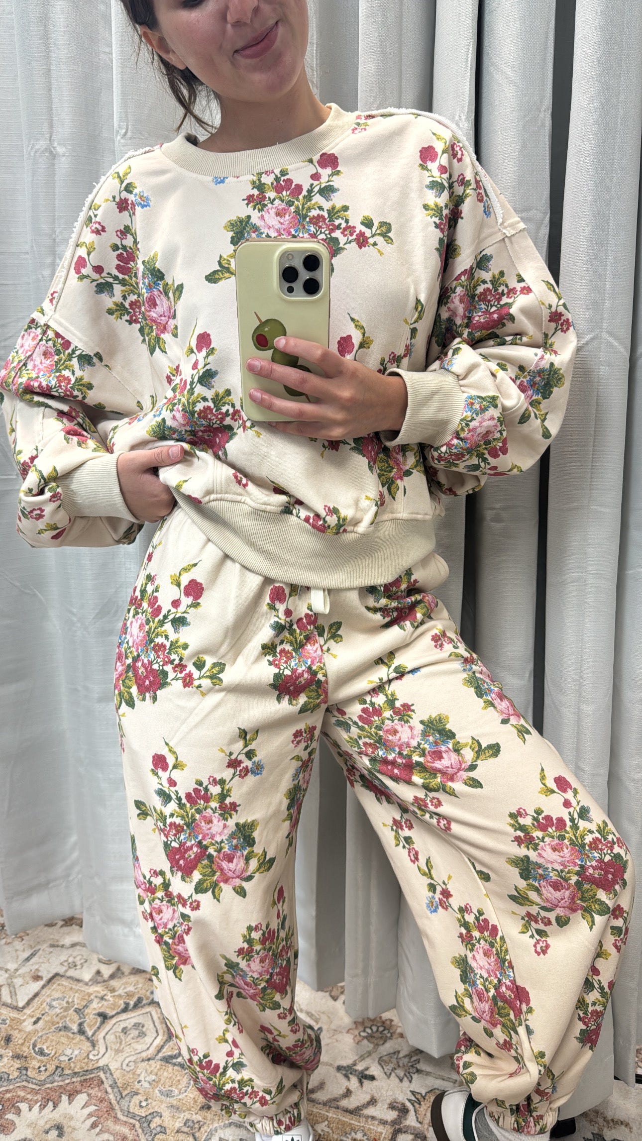 Sweatpants FLORAL FLEECE PANTS COMFY WITH POCKETS