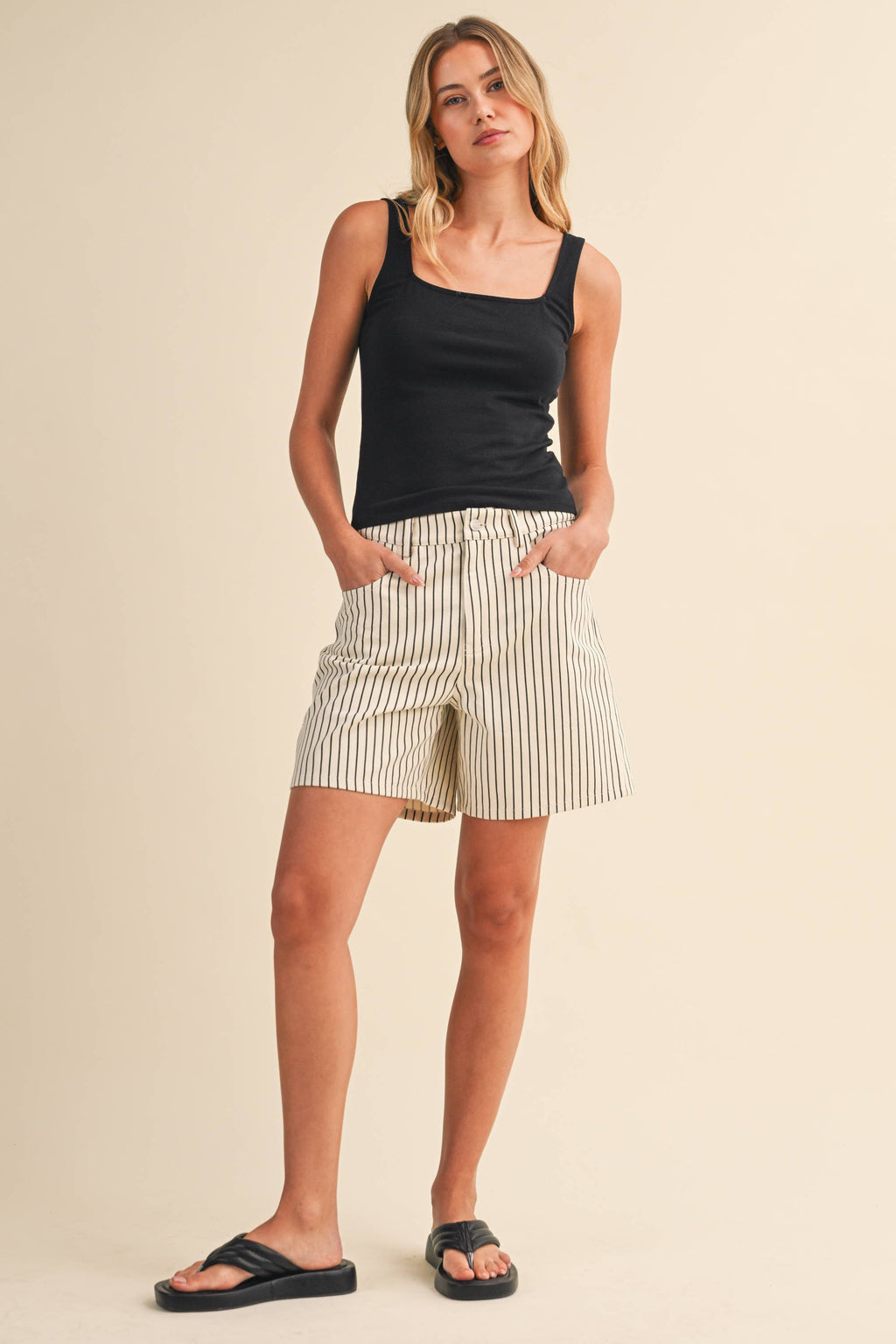 STRIPE COTTON TWILL BOYFRIEND SHORTS