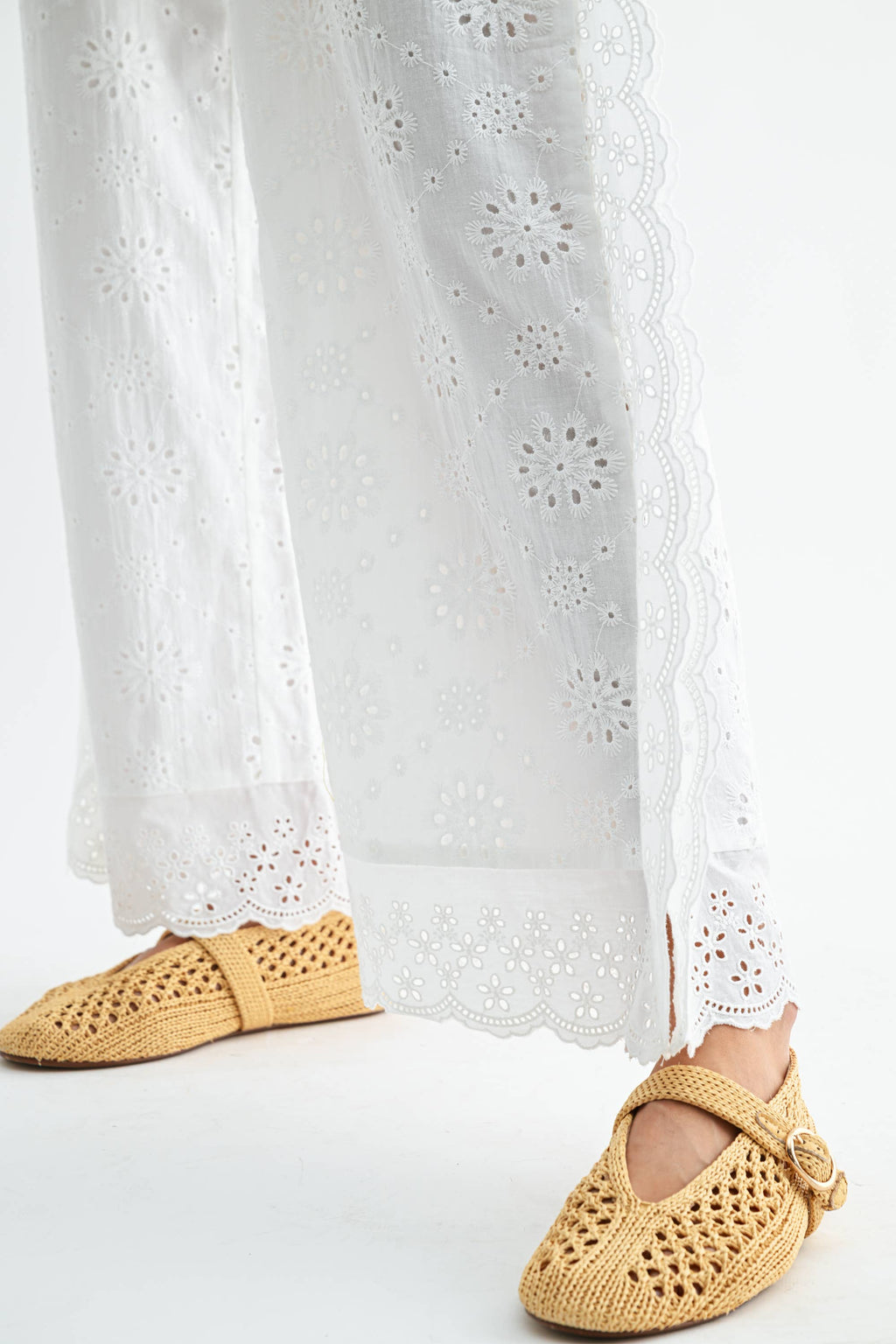 Broderie Anglaise Wide-Leg Trousers