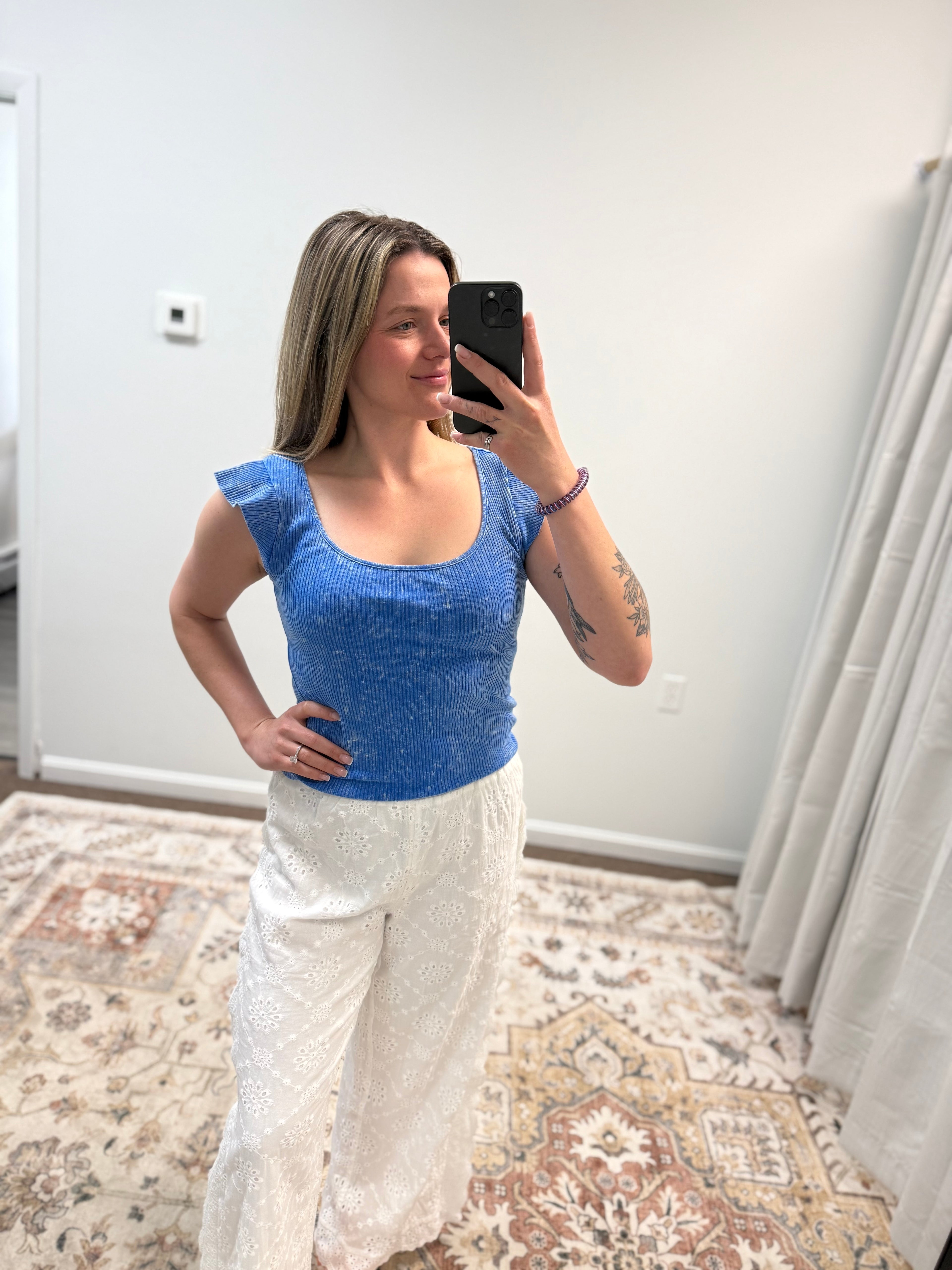 Wash Ribbed Knit Cap Sleeve Top