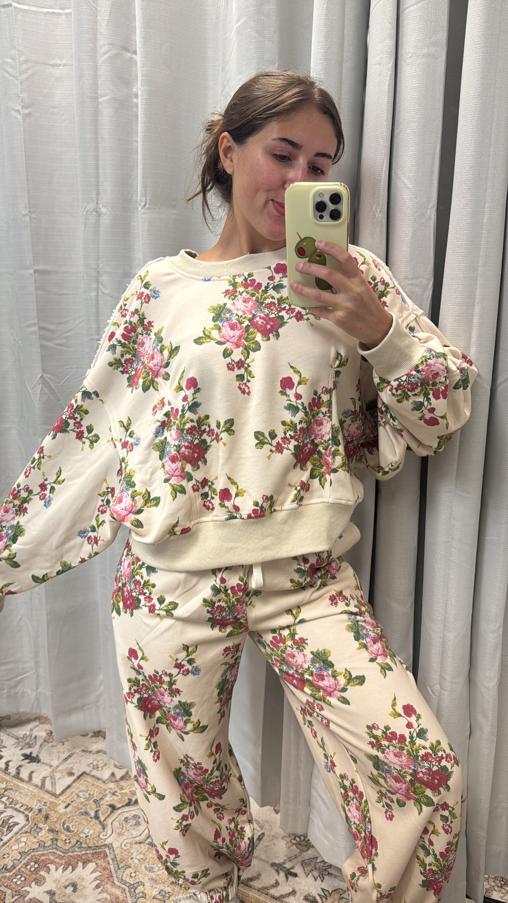 Sweatpants FLORAL FLEECE PANTS COMFY WITH POCKETS