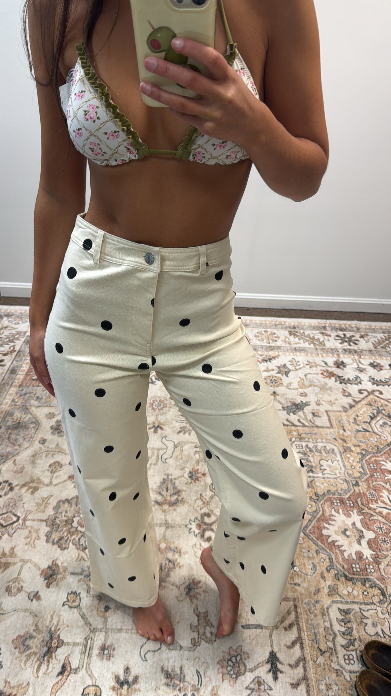 POLKADOT STRETCH DENIM PANTS
