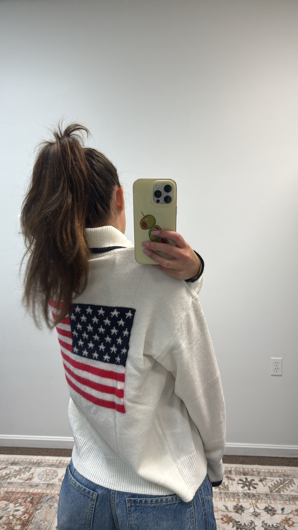 Americana Flag Quarter-Zip Knit Sweater