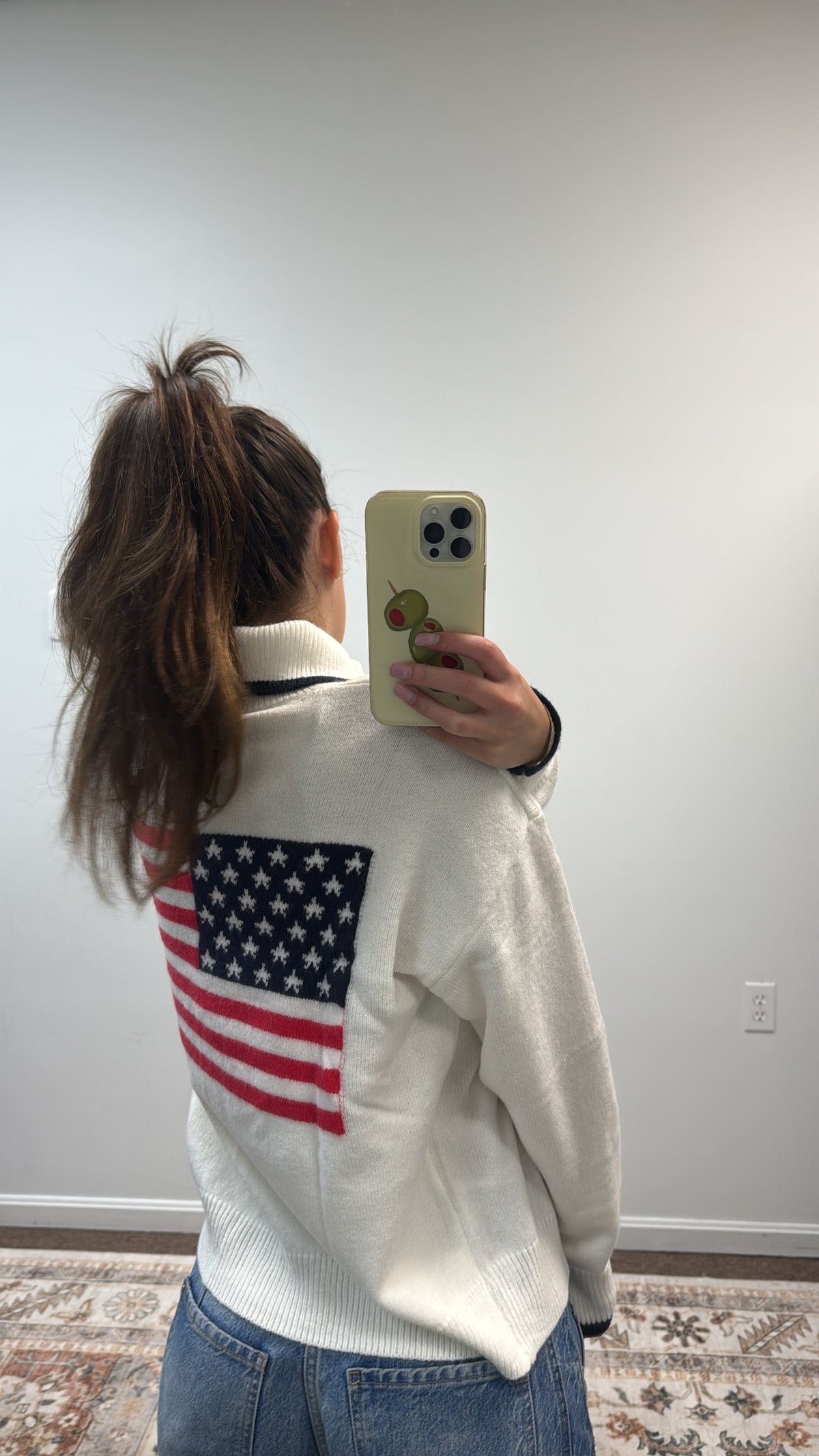 Americana Flag Quarter-Zip Knit Sweater
