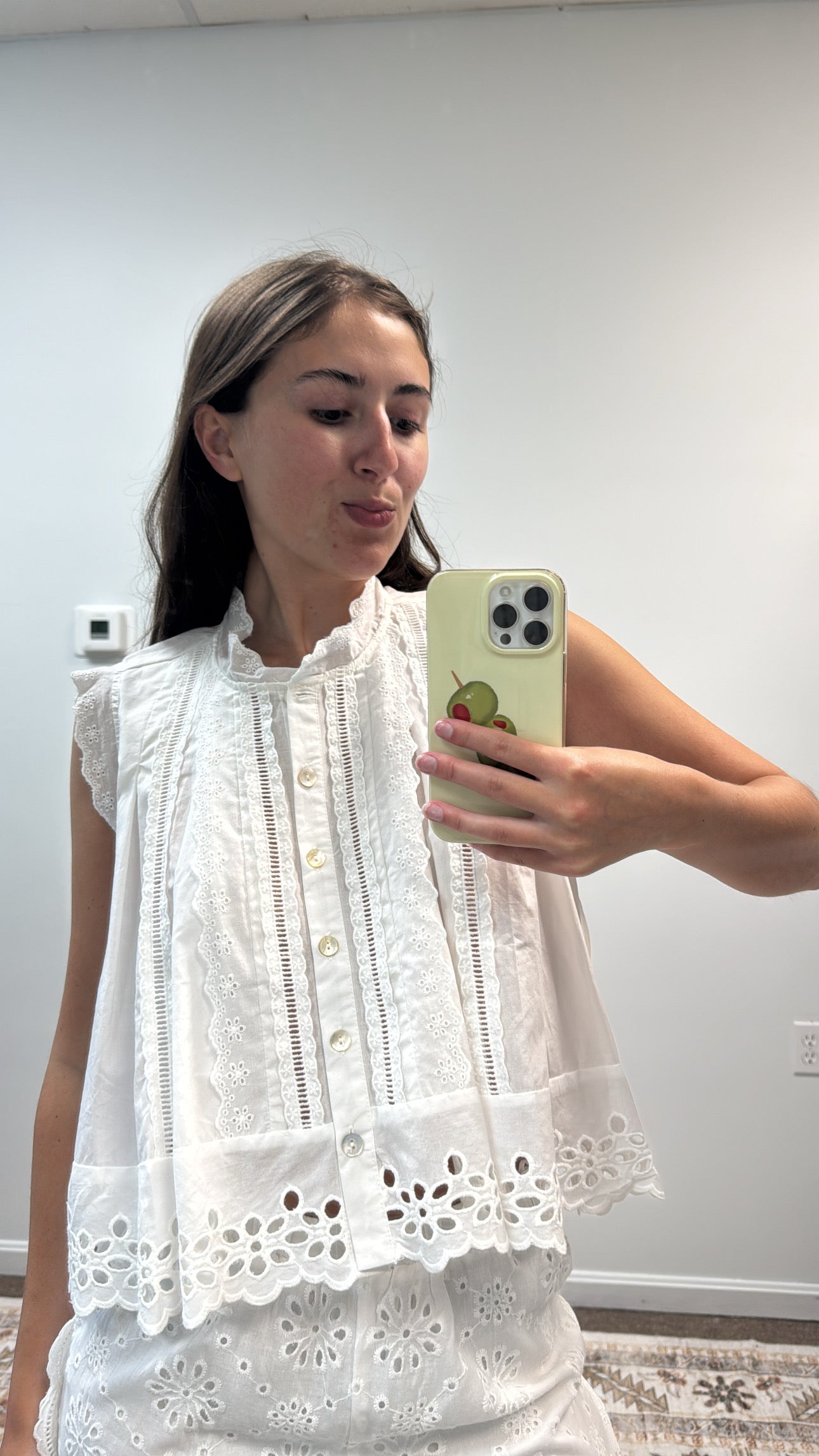 Broderie Anglaise Sleeveless Cotton Blouse