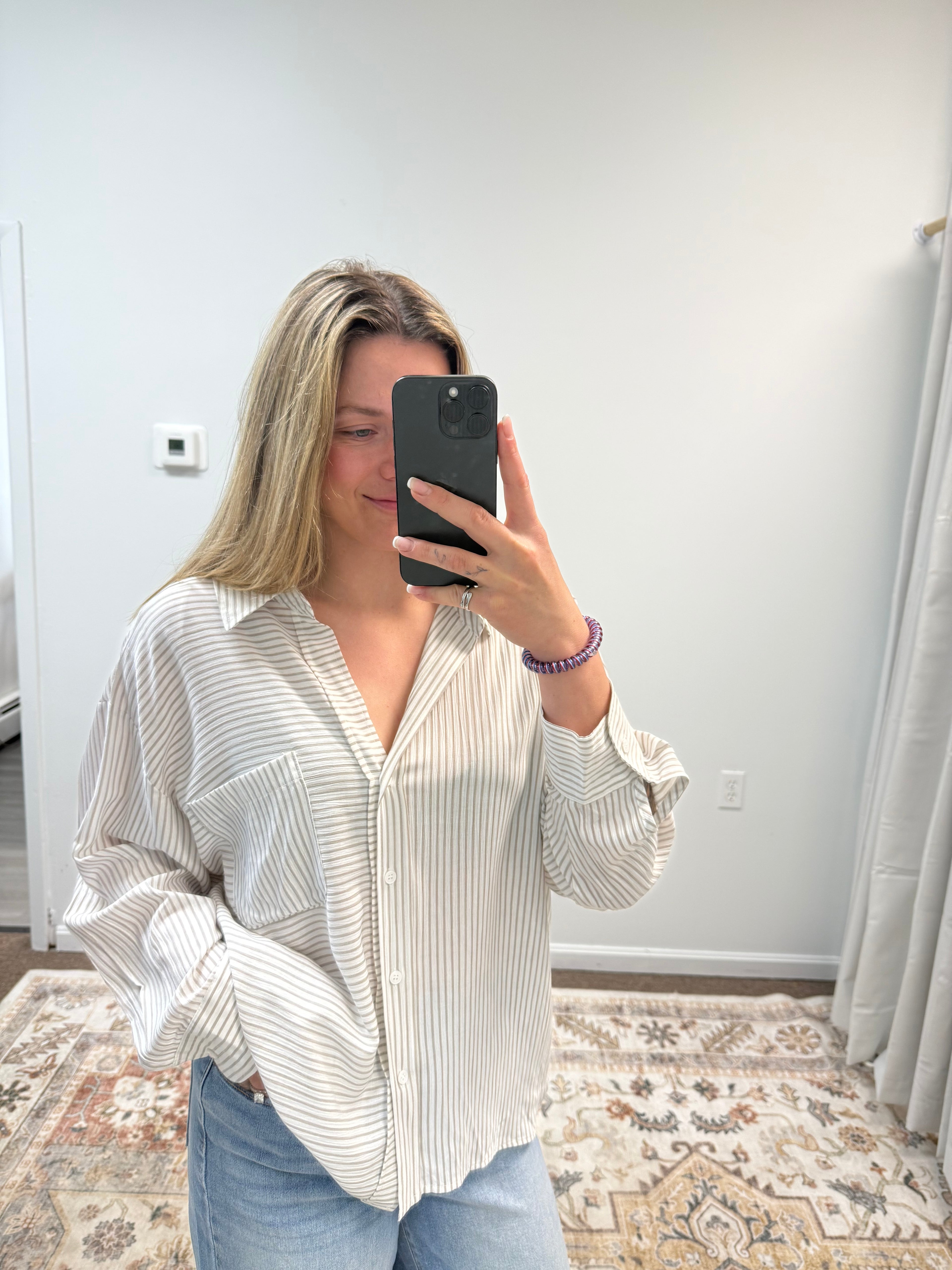 Slouchy Silhouette Striped Collared Shirt