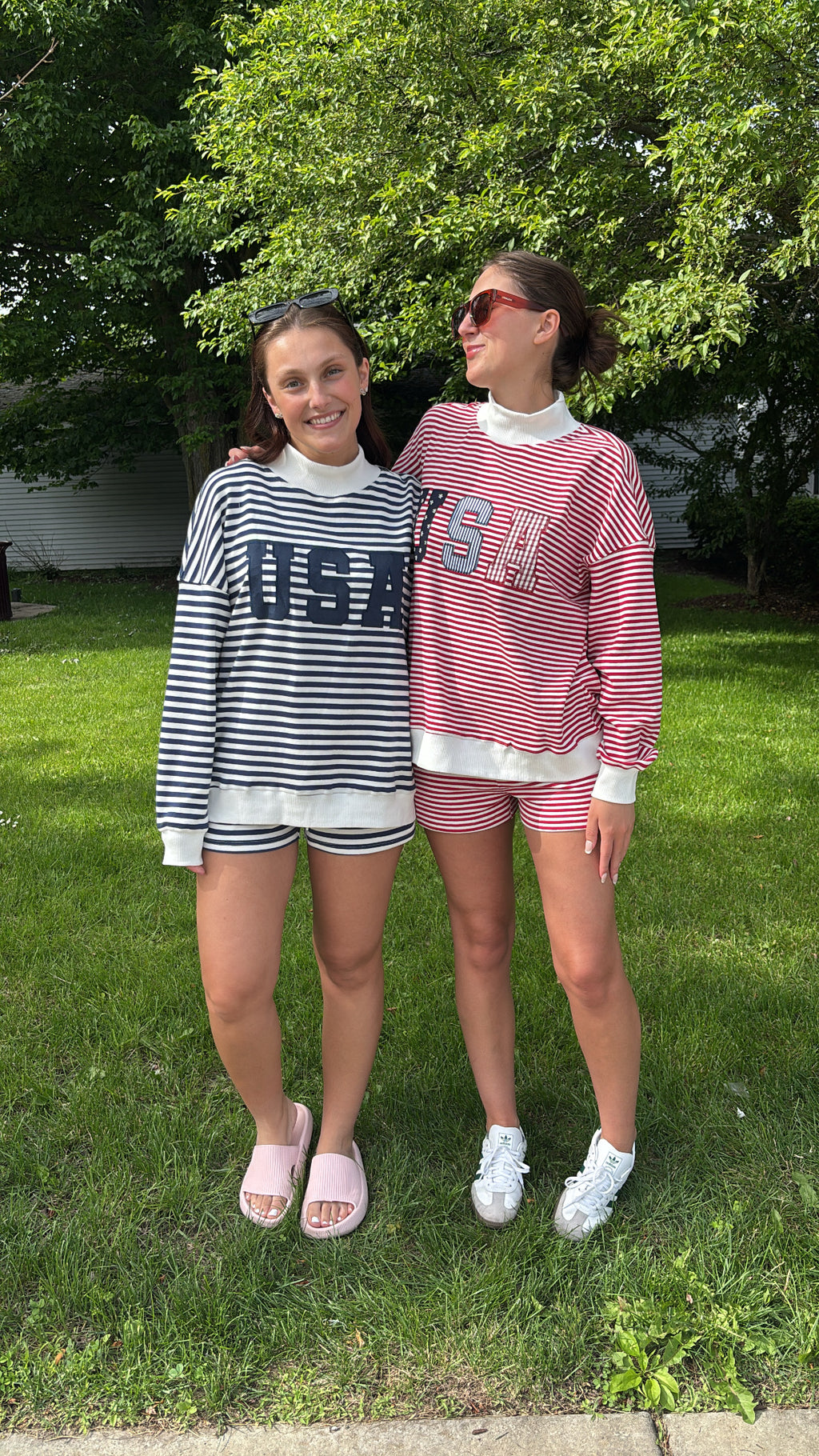 Blue MID RISE STRIPE SHORTS