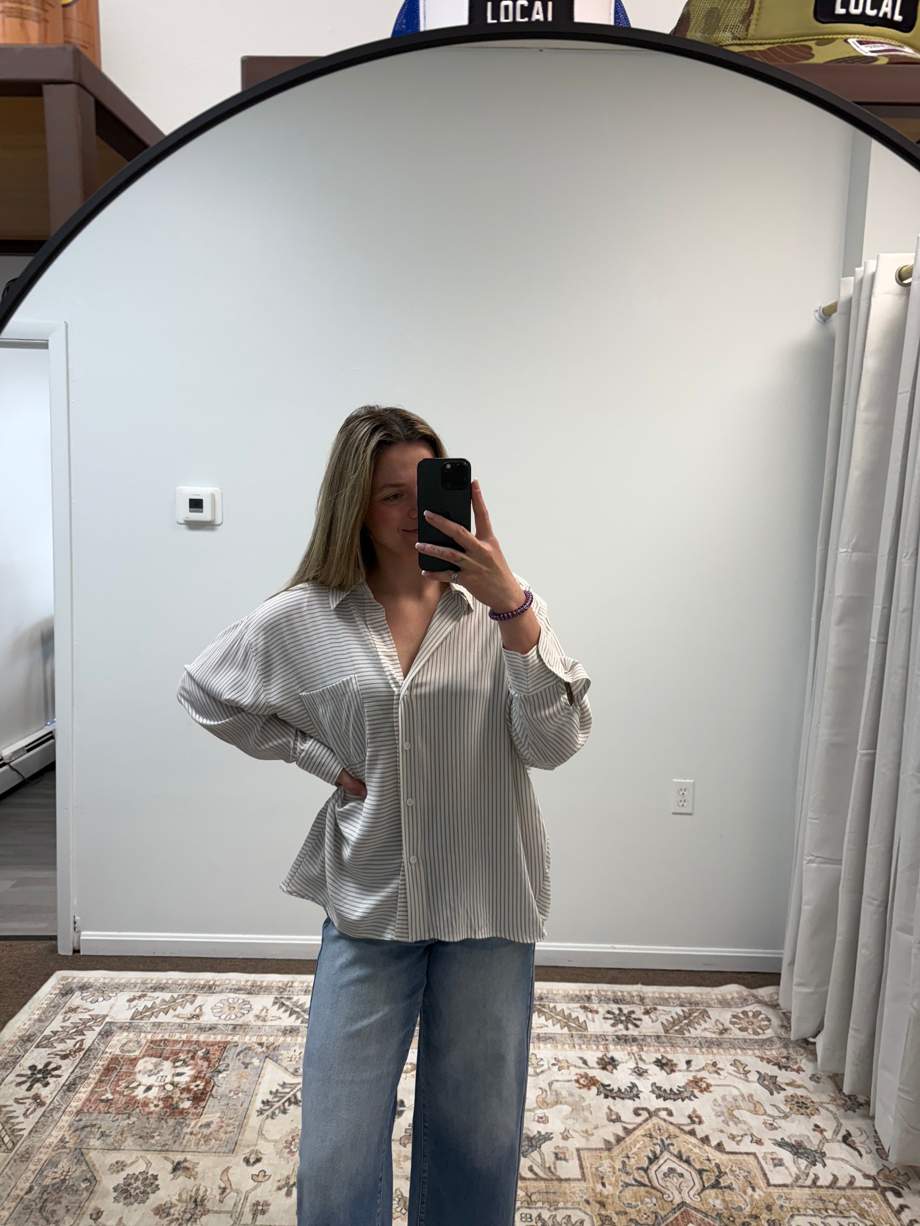 Slouchy Silhouette Striped Collared Shirt