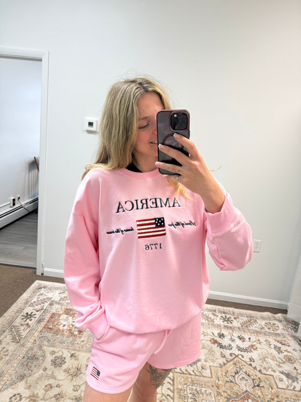 Home of the Free pink oversized crewneck