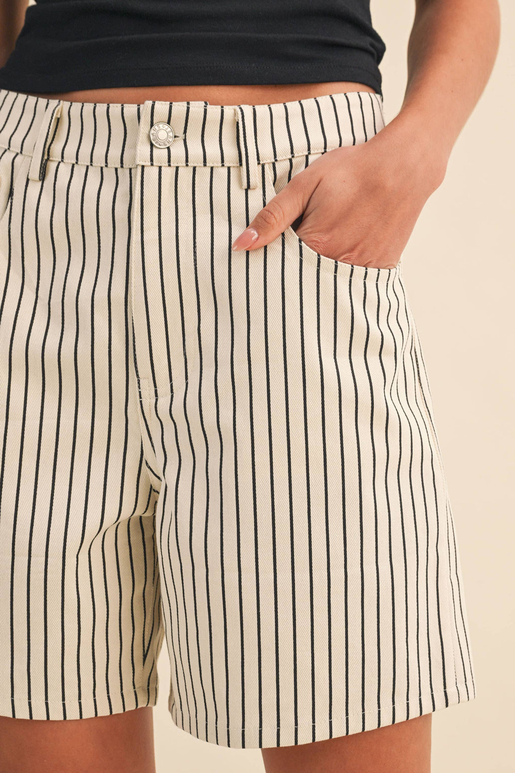 STRIPE COTTON TWILL BOYFRIEND SHORTS