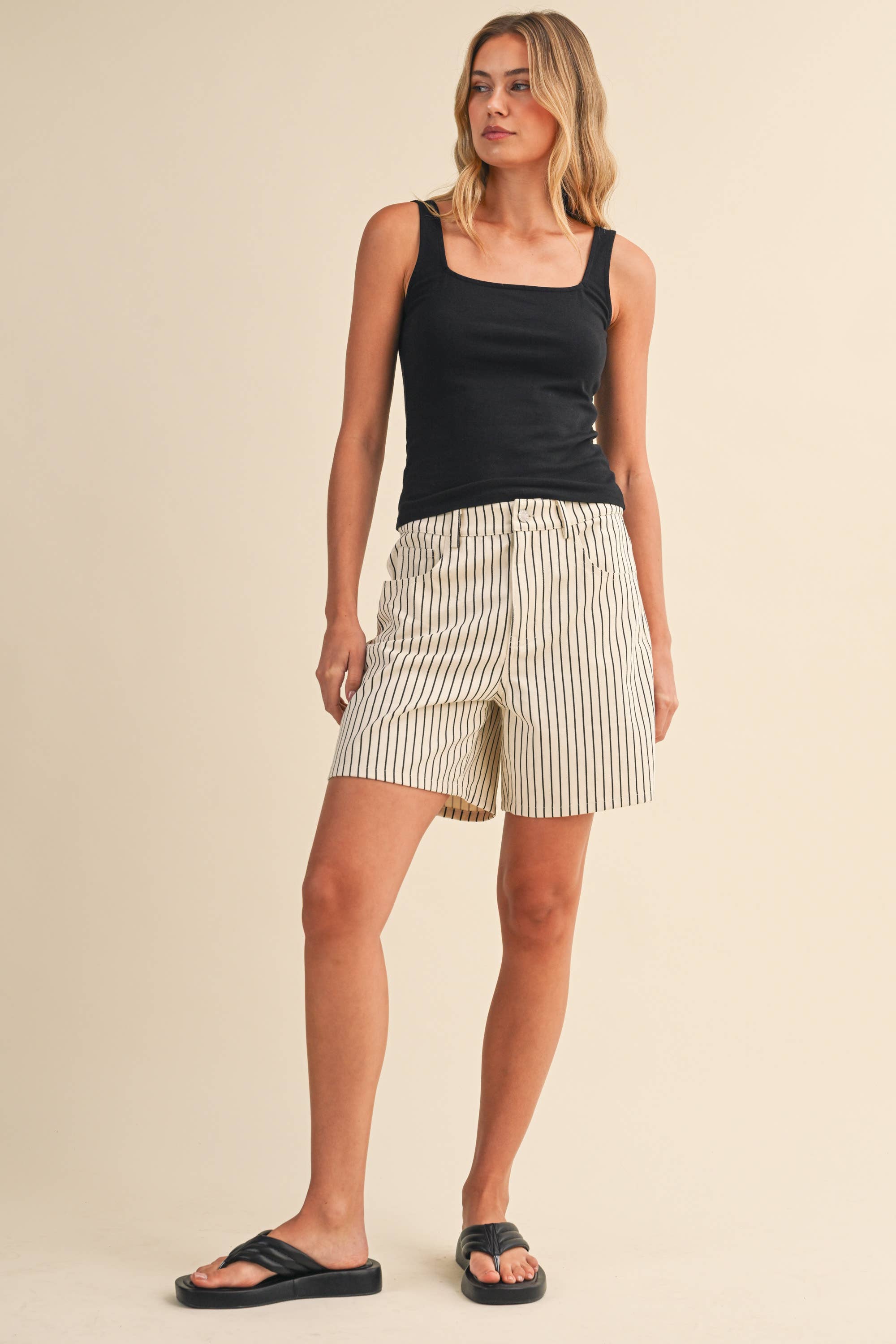 STRIPE COTTON TWILL BOYFRIEND SHORTS