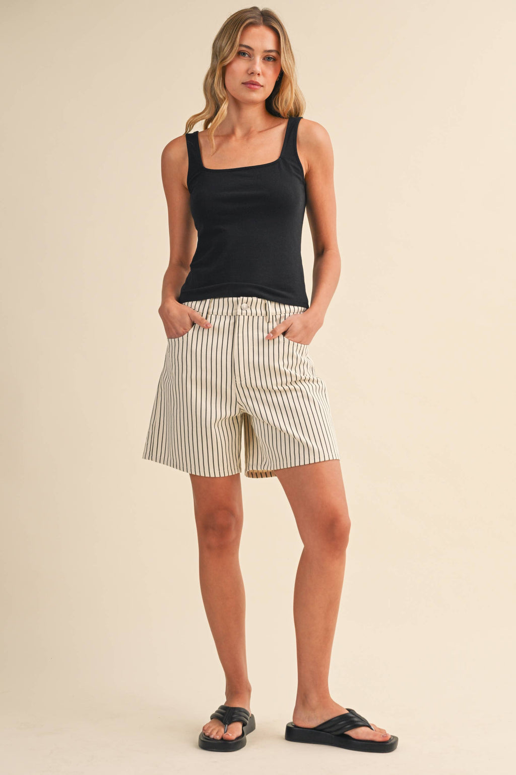 STRIPE COTTON TWILL BOYFRIEND SHORTS